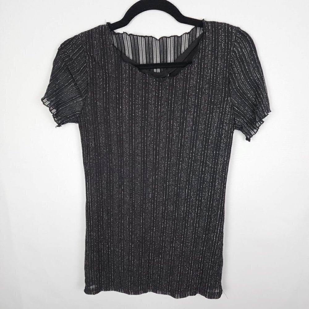 NWT Duomengou Ribbed Black and Silver Top M‎